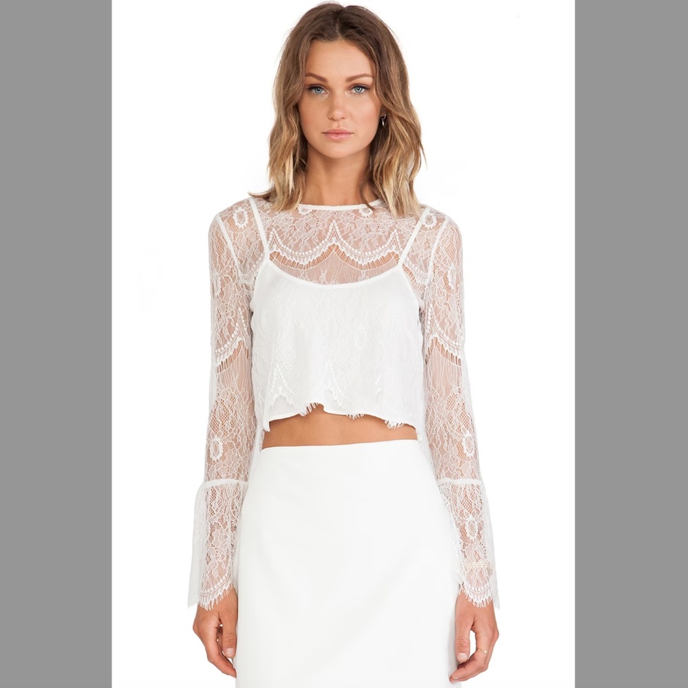 Candela White Lace Sheer Long-Sleeve Top